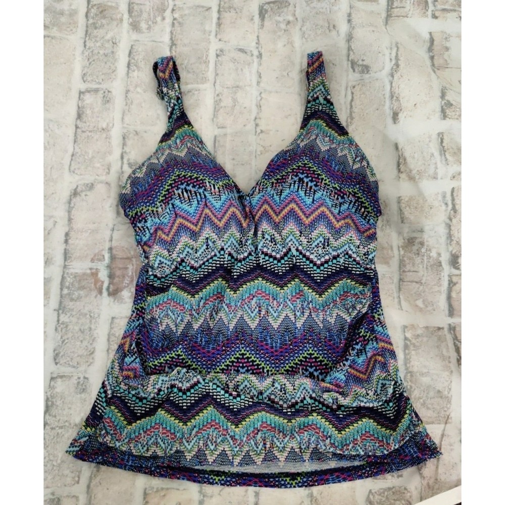 Profile by Gottex Blue Green Chevron Tankini with Bra Top 34D